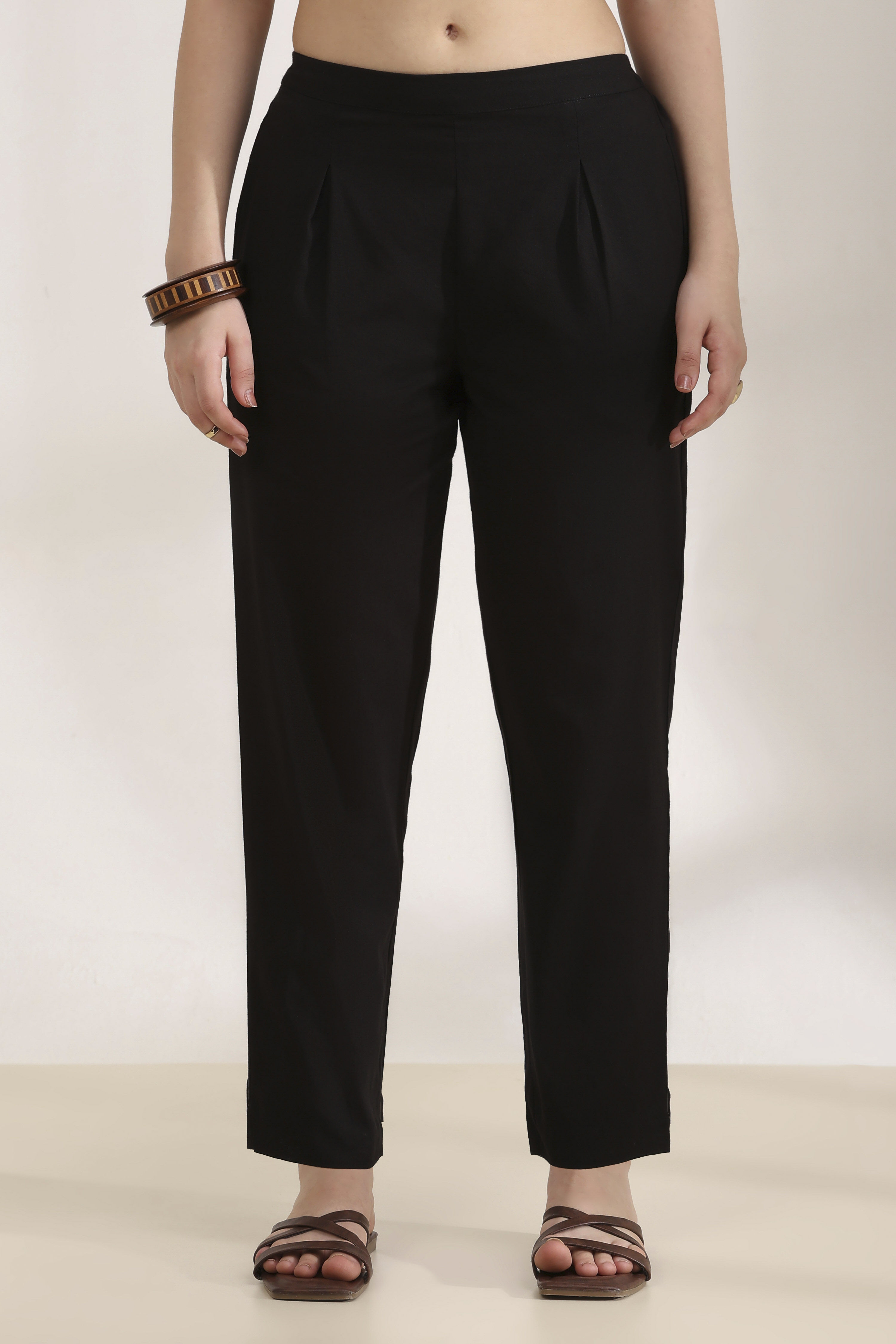 Black Rayon Straight Palazzos image number 4