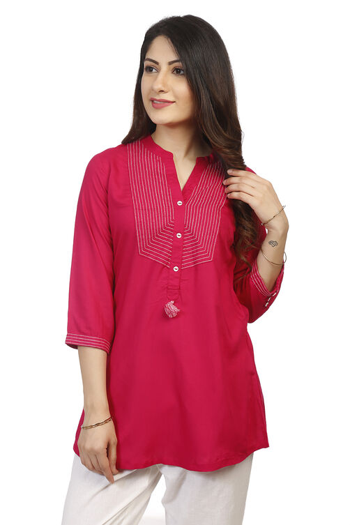 Fuschia A Line Viscose Indie Top image number 3