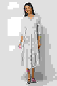 Off-White Cotton Printed Flared Dress image number 5