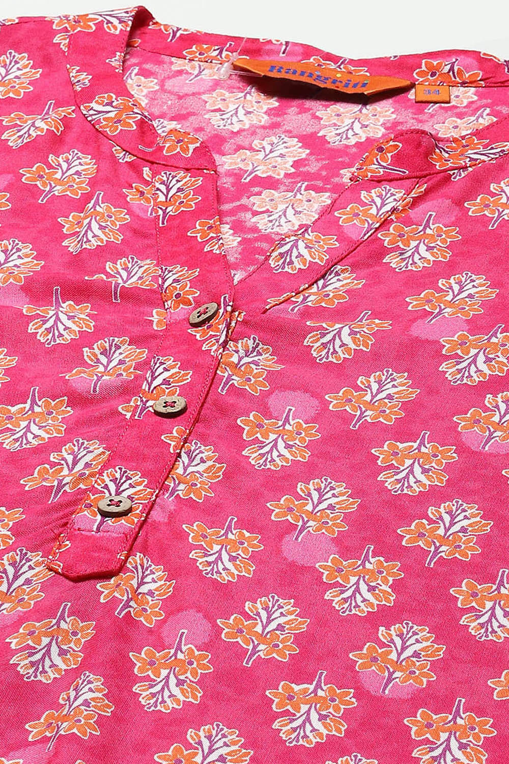 Pink LIVA Straight Printed Kurta image number 1