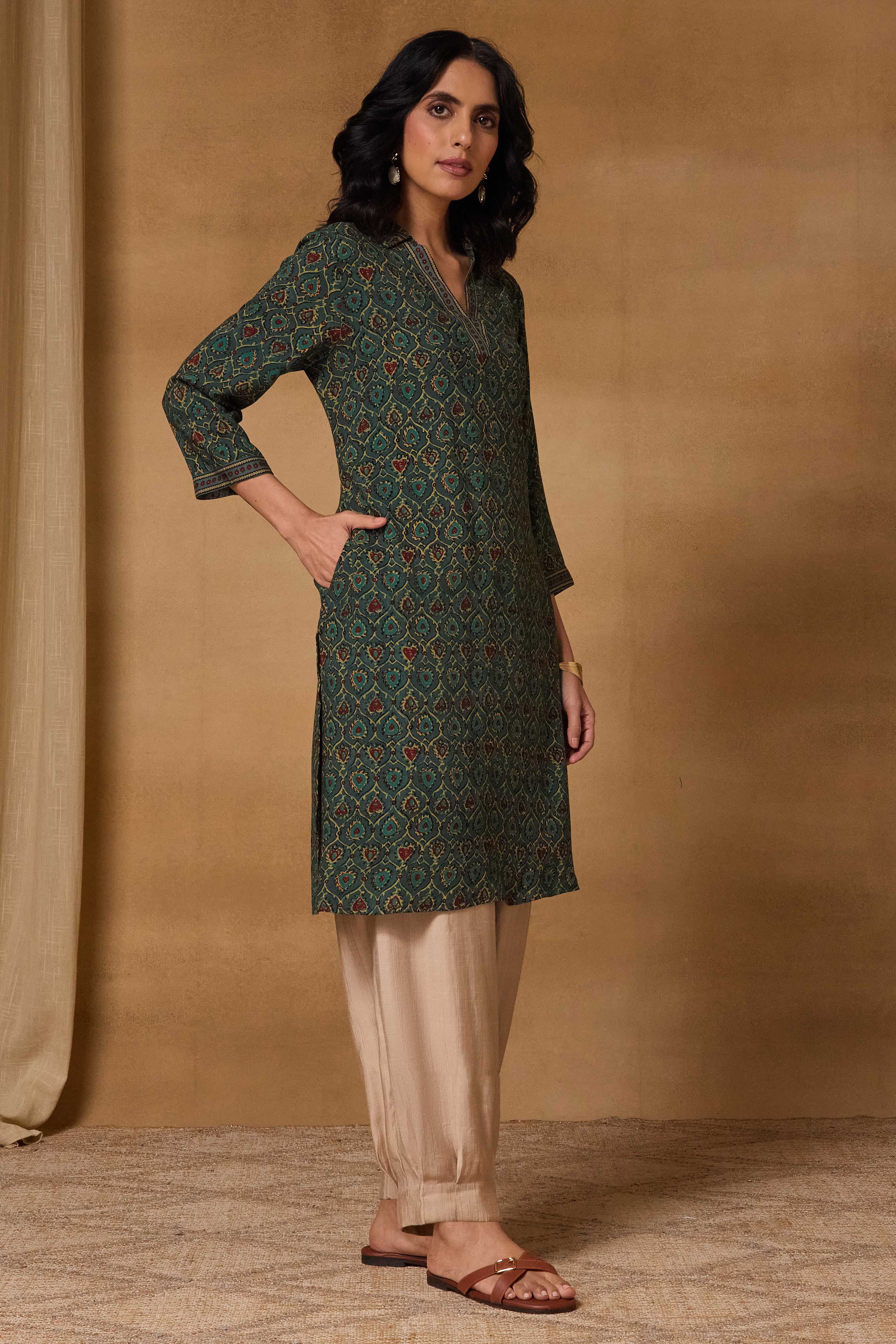 Teal Viscose Rayon Straight Printed Kurta image number 5