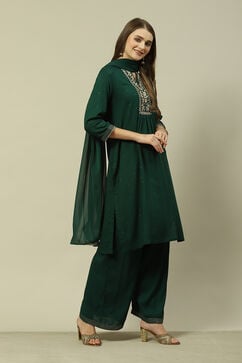 Green LIVA Straight Printed Kurta Palazzo Suit Set image number 6