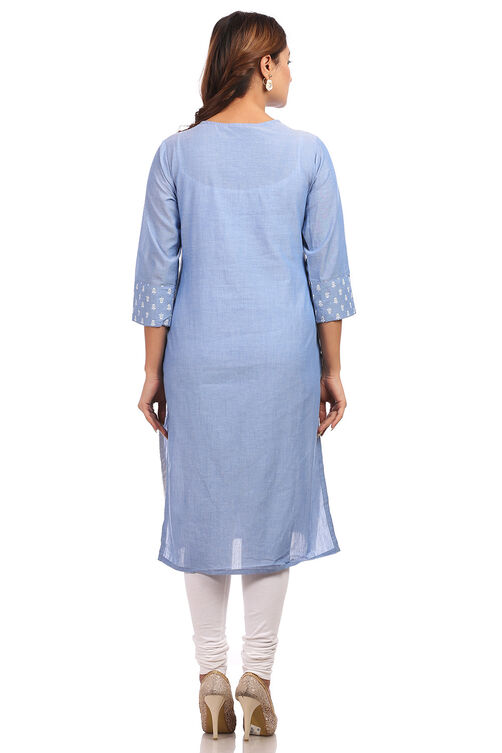Blue Straight Cotton Kurta image number 1