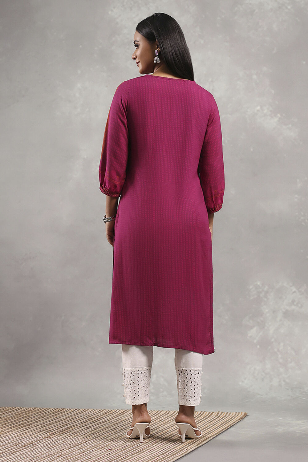 Pink Printed Straight Kurta image number 3