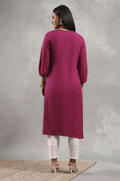 Pink Viscose Rayon Printed Straight Kurta image number 3