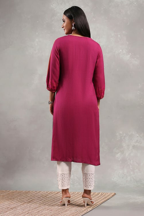 Pink Printed Straight Kurta image number 3