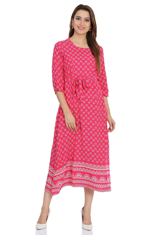 Pink Flared Viscose Dress image number 0