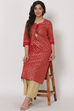 Red Polyster Kurta image number 4