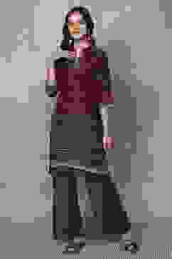 Wine Viscose Polyester Viscose Rayon Kurta Pants Set image number 0