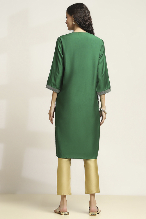 Green Printed Straight Kurta image number 3
