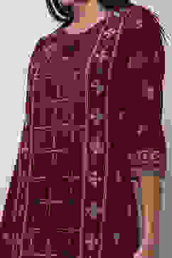 Maroon Cotton Printed Straight Kurta image number 1