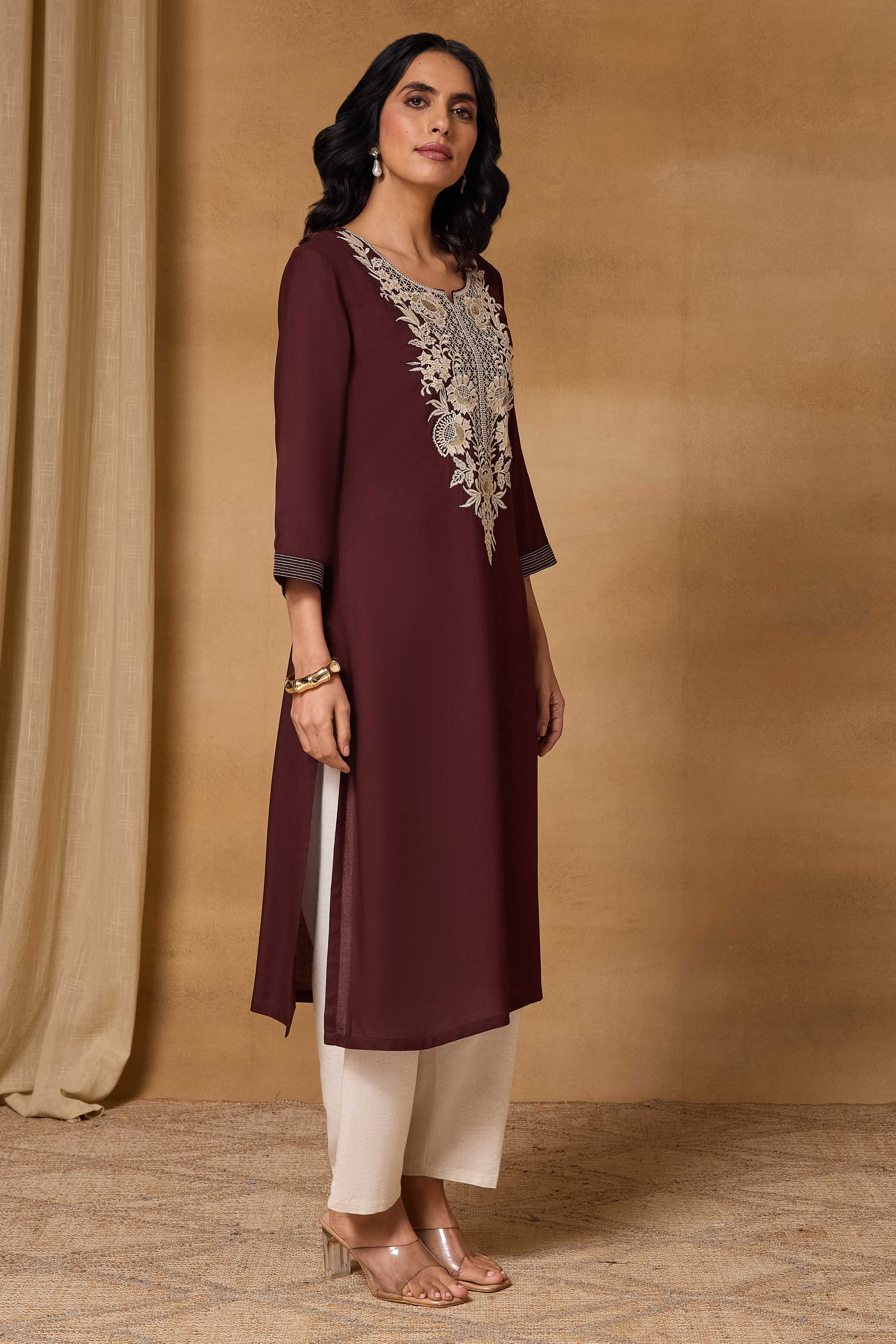 Brown Viscose Rayon Straight Printed Kurta image number 5