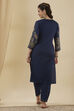 Blue Viscose Blend Straight Printed  image number 5