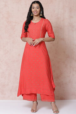 Coral LIVA Asymmetric Kurta image number 2