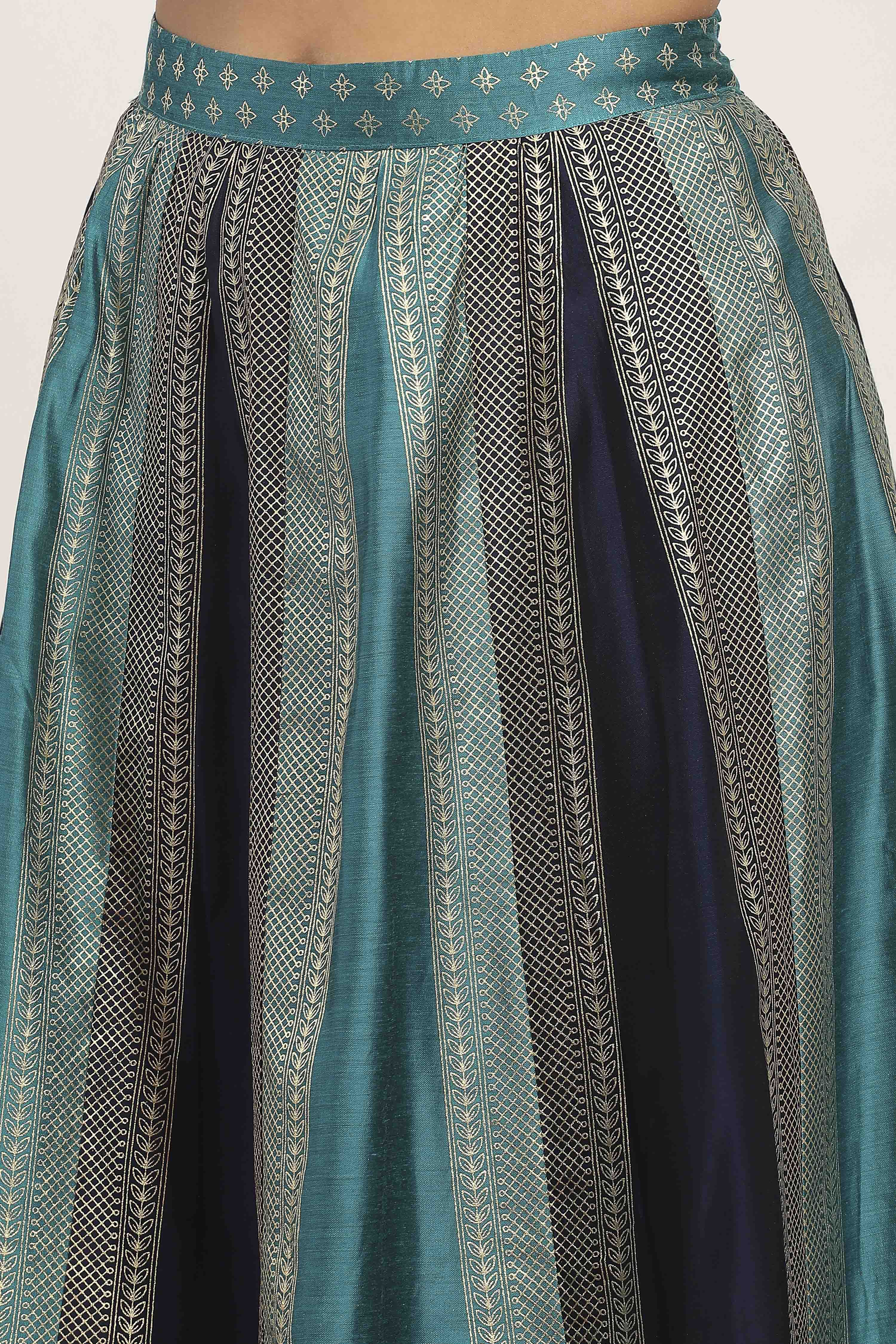 Teal Polyester Kalidar Lehenga Set image number 2