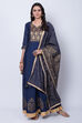 Navy Blue Poly Chanderi Straight Suit Set image number 0