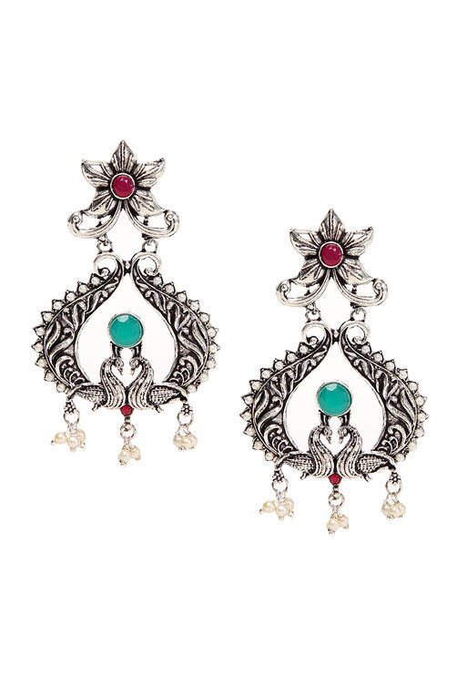 Red & Green Metal Brass Earrings image number 1