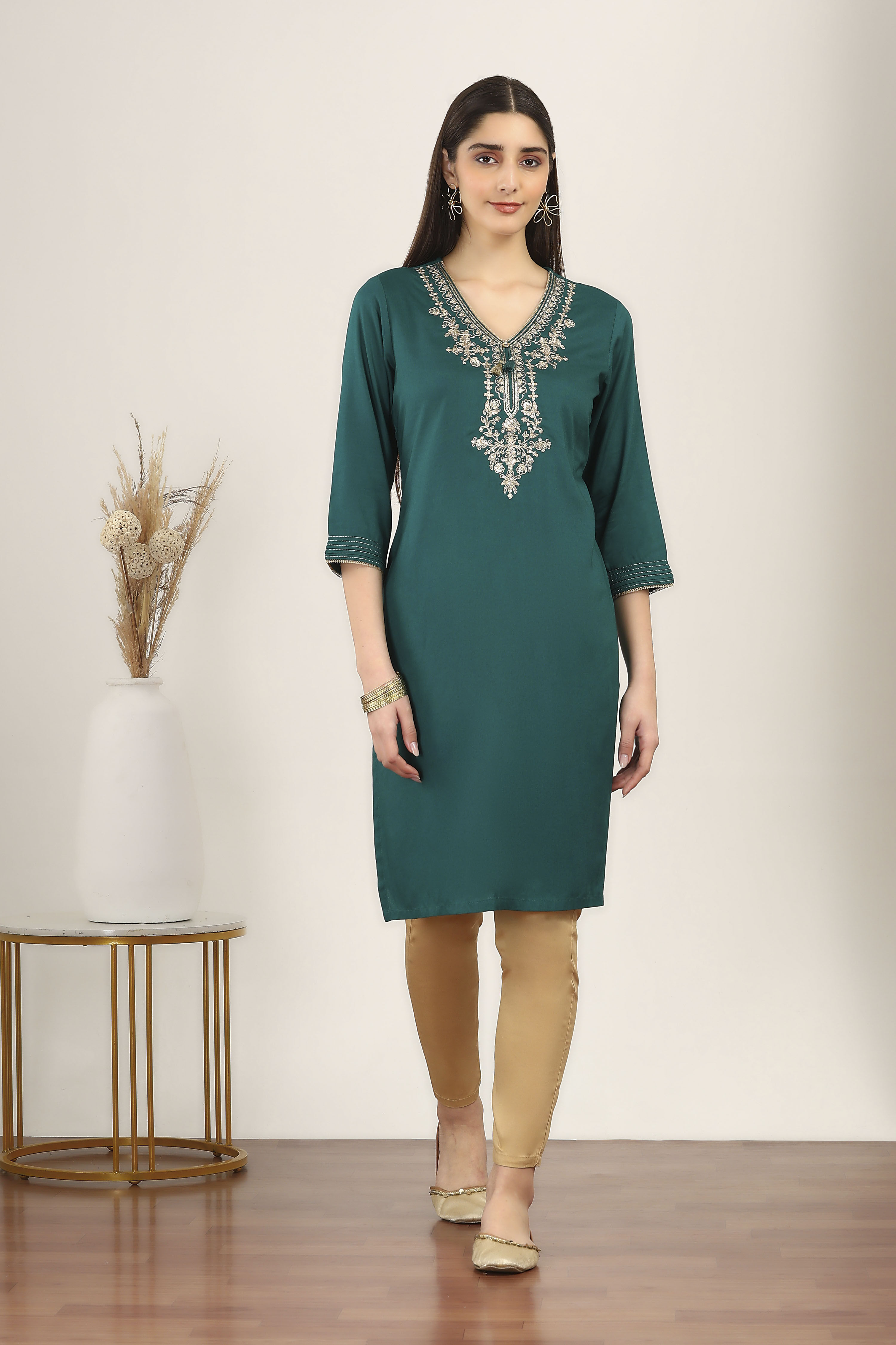 Green Rayon Straight Kurtas image number 6