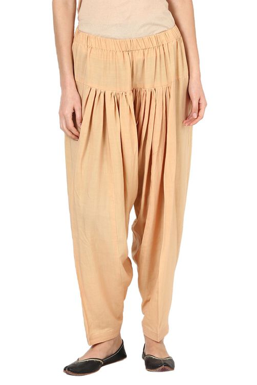 Beige Viscose Rayon Fusion Pants image number 0