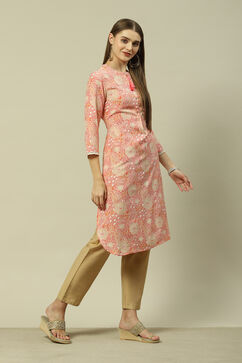 Peach Viscose Straight Printed Kurta image number 4