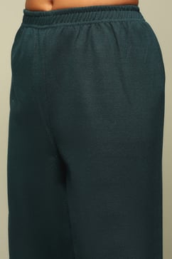 Teal Blue Circular Jacquard Straight Yarn Dyed Kurta Palazzo Suit Set image number 2