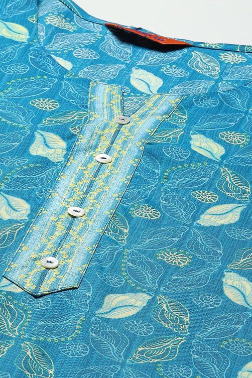 Teal Blue Viscose Straight Printed Kurta image number 1