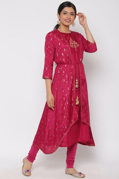 Wine Viscose Front Open Kurta image number 4