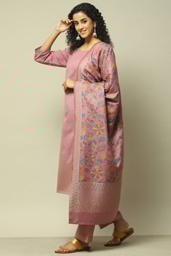 Mauve Poly Viscose Straight Yarndyed Kurta Palazzo Suit Set image number 4