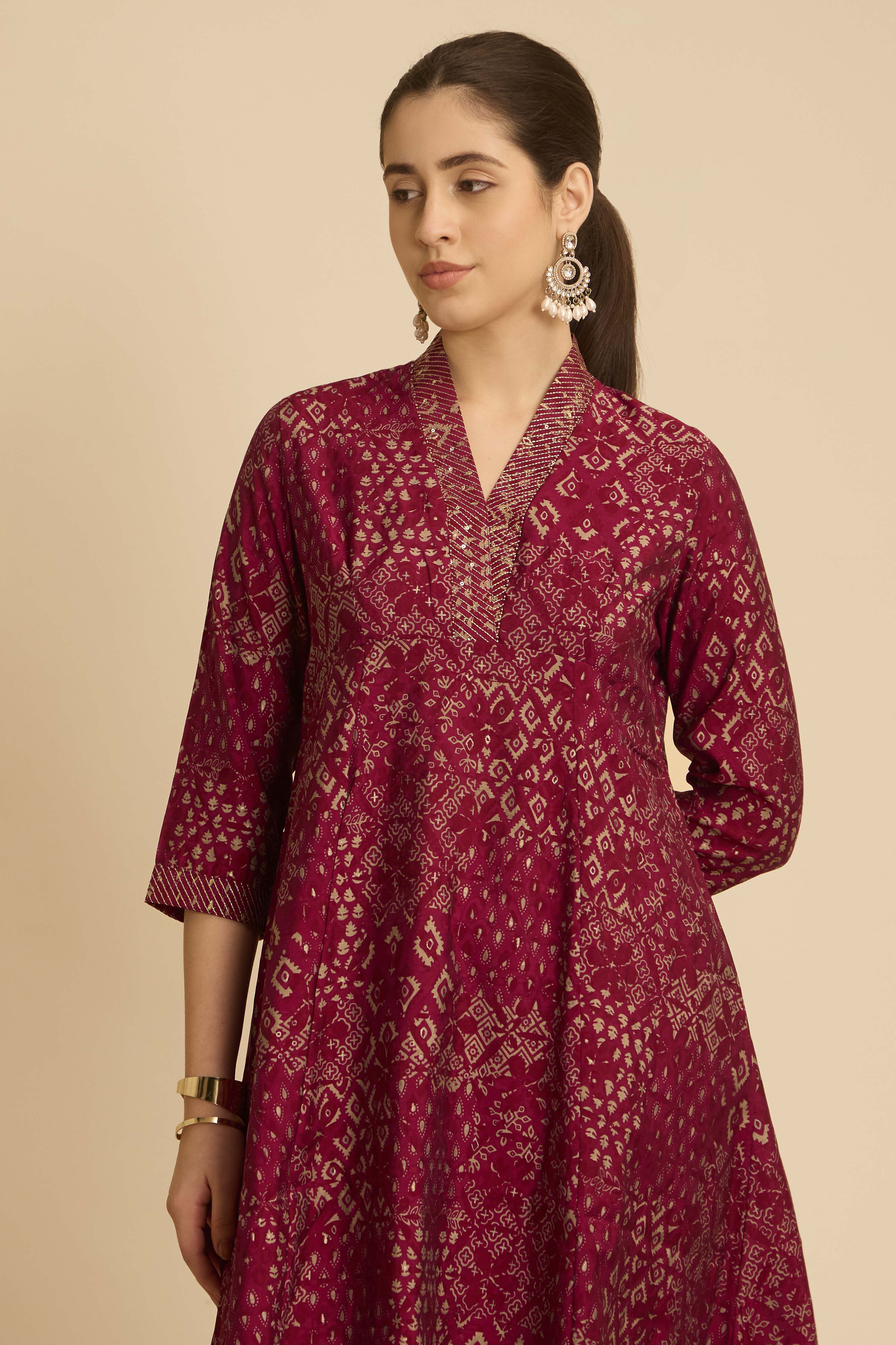 Pink Viscose Blend A-Line Printed Kurta image number 1