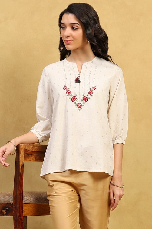 Natural Viscose Printed Straight Top image number 6