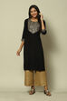 Black LIVA Straight Printed Kurta image number 5