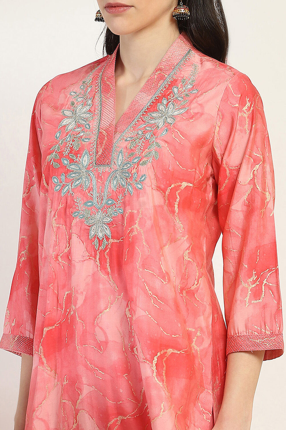 Pink Printed Straight Suit Set image number 1
