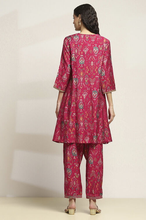 Black Viscose Blend Printed A-Line Kurta Pants Set image number 4