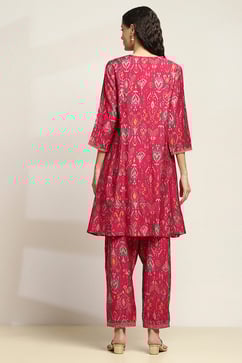 Pink Viscose Blend Printed A-Line Kurta Pants Set image number 4