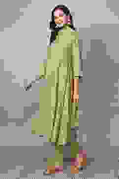 Sage Green Embroidered Kalidar Suit Set image number 3