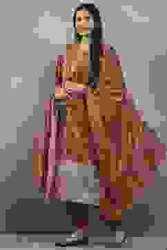 Mustard Polyester Printed Straight Suit Set image number 0