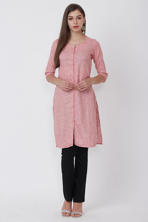 Pink Poly Cotton Straight Kurta image number 3