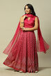 Pink LIVA Straight Printed Kurta Skirt Suit Set image number 0