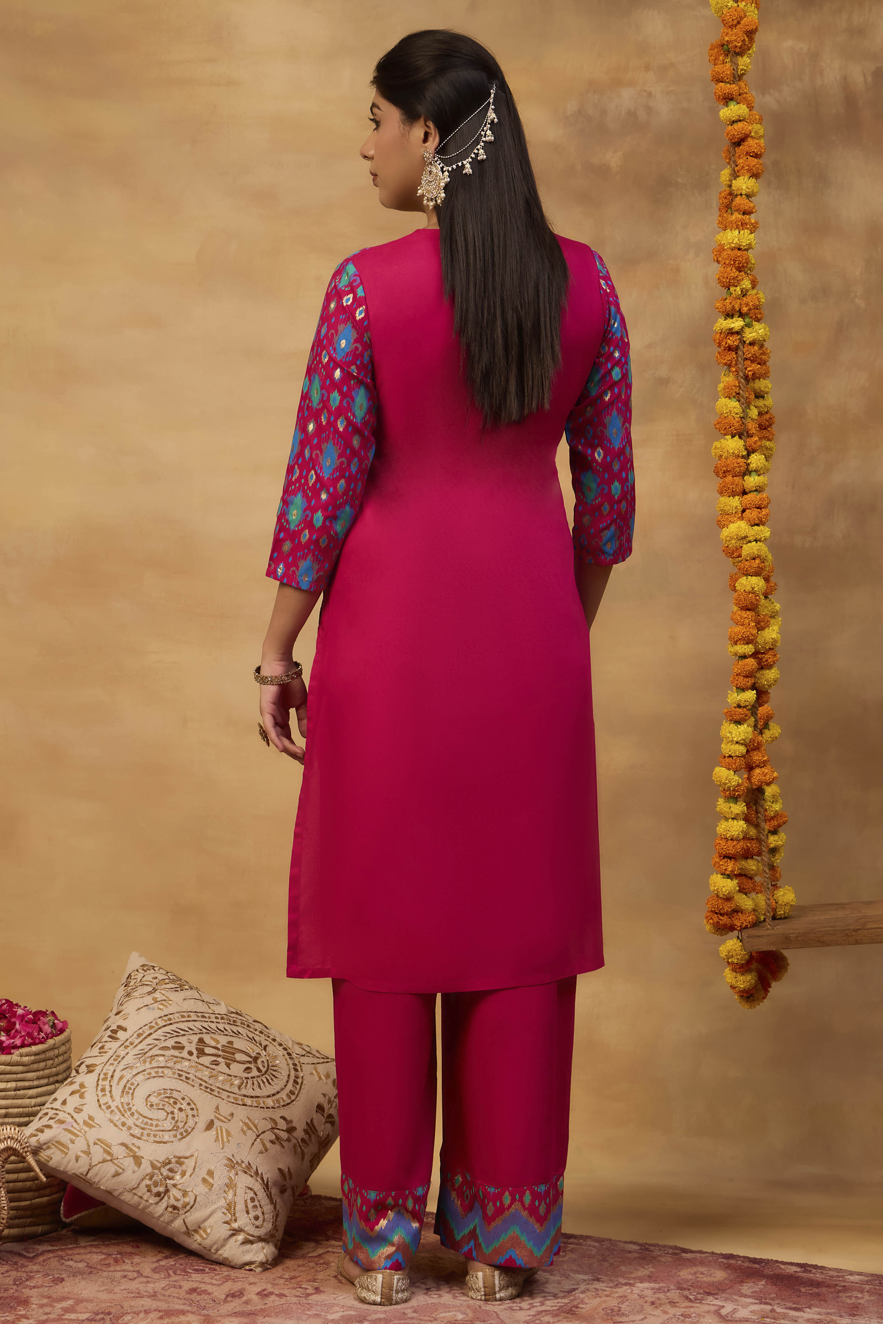 Fuschia Viscose Rayon Straight Printed  image number 5