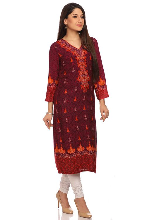 Wine Straight Cotton Kurta image number 1