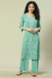 Green LIVA Woven Straight Kurta Suit Set image number 6