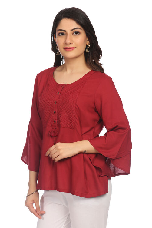 Maroon Viscose Rayon Short Top image number 3