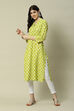 Lime Green LIVA Straight Printed Kurta image number 0