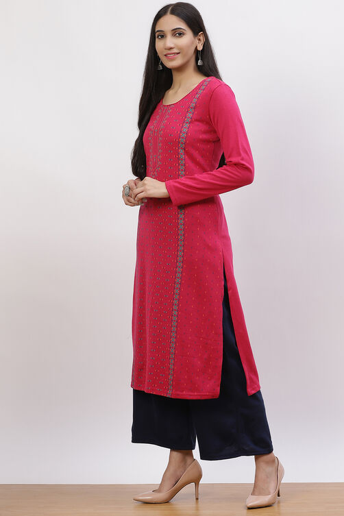 Pink Acrylic Straight Kurta image number 2