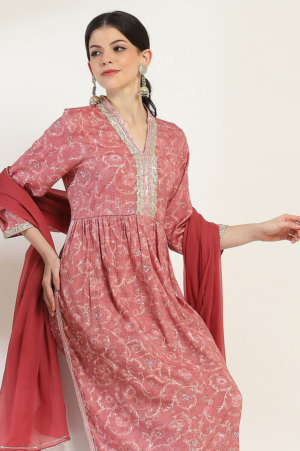 Grey Printed Gathered Suit Set image number 0