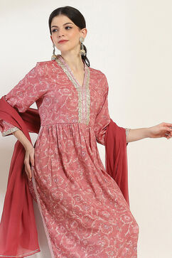 Pink Viscose Gathered Set image number 0