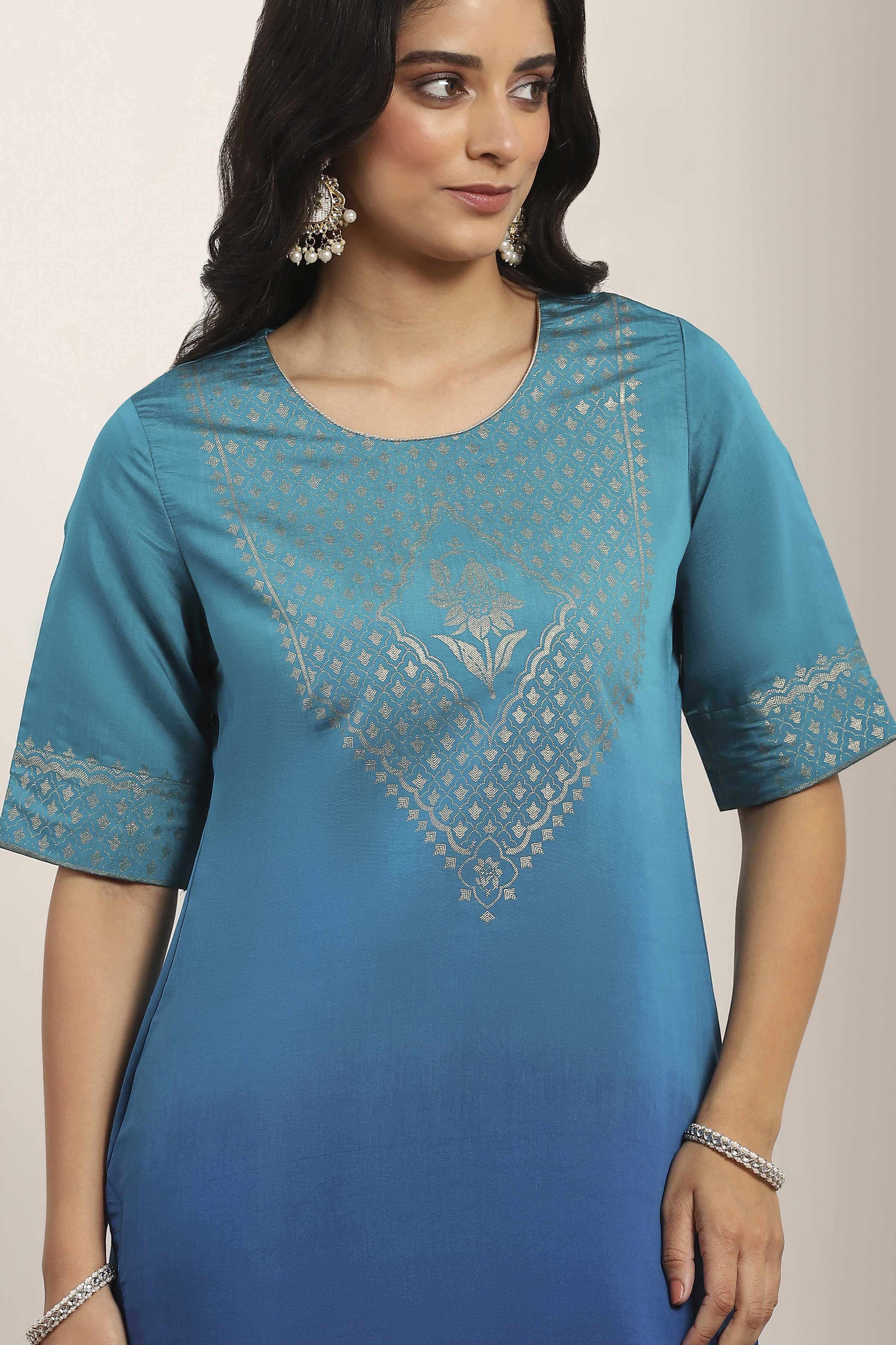 Blue Viscose Polyester Straight Suit Sets image number 1