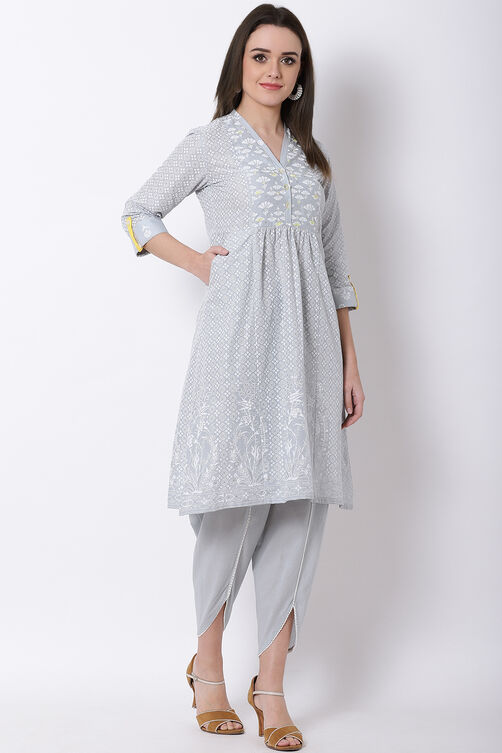 Grey Cotton Flared Printed Tunic image number 3
