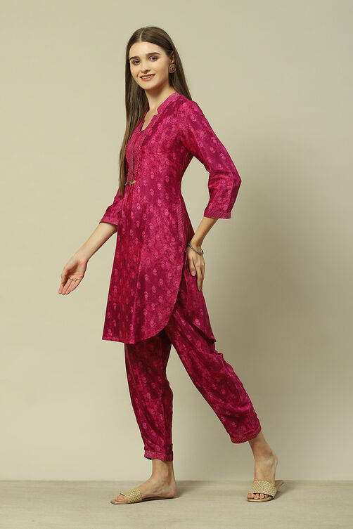Pink LIVA Straight Printed Kurta Palazzo Suit Set image number 6