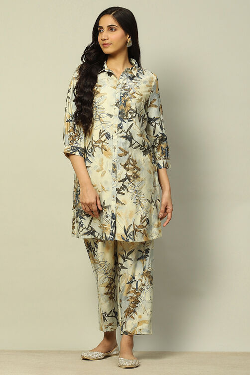 Off-White Viscose Blend Printed Co-ord Set image number 0